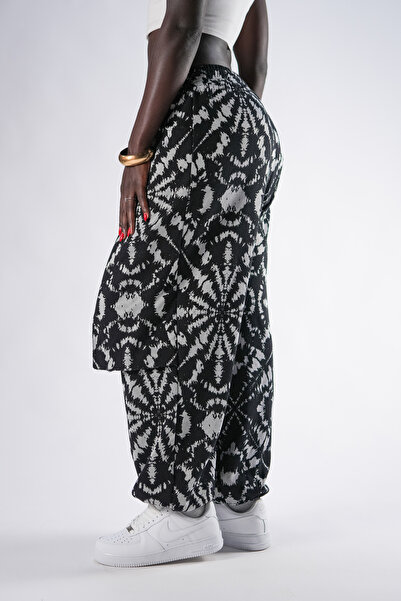 Superbluemexico Women's Jacquard Patterned Deep Pocket Shalwar Trousers