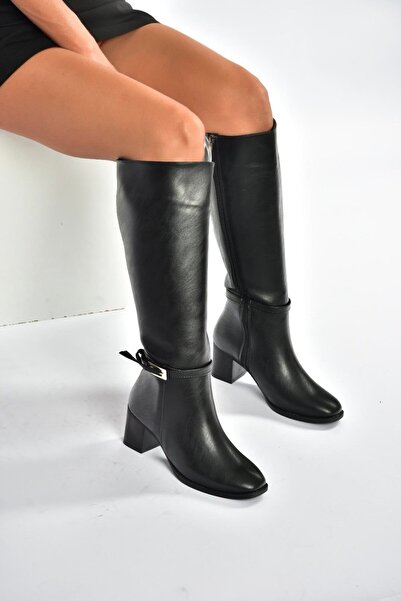 Fox Shoes V973600509 Siyah Kalın Topuklu Kadın Çizme