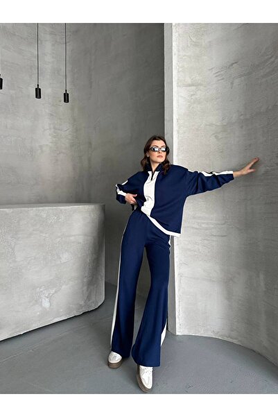 ZF BUTİK Αθλητικό κοστούμι αθλητικής φόρμας Modal υφασμάτινο κοστούμι με ρίγες με μακριά μανίκια