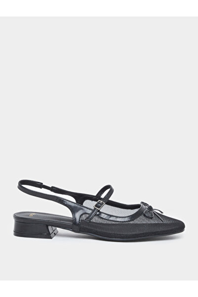 Styli Black Mesh Mary Jane Shoes with Bow Detail