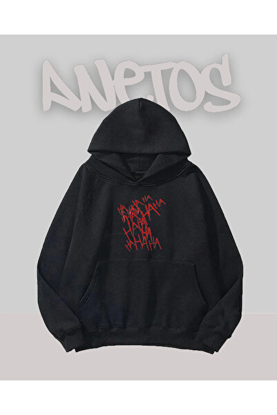 Anetos Hahahaha Design Sweatshirt Negru cu Imprimare pe Față