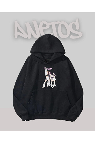 Anetos سويت شيرت أسود مطبوع من الأمام من بلاك بينك 9