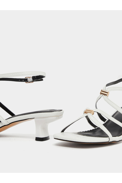Styli White Metal Trim Accent Strappy Sandals