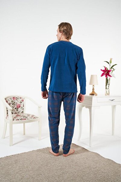 Estiva Solid Color Long Sleeve Fleece Men's Pajama Set