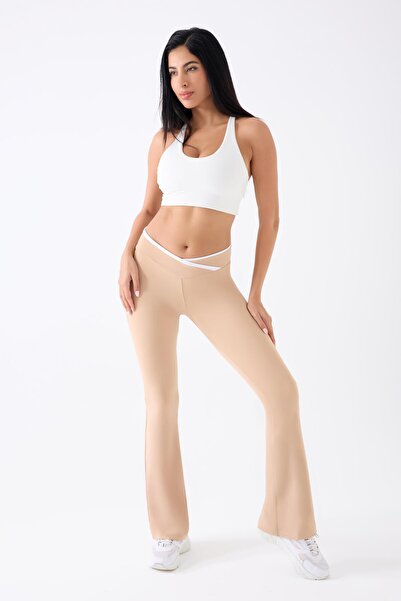 İmaj 486 Μπεζ κολάν εγκυμοσύνης με επιστροφή χρώματος και εξαιρετικά ελαστικό αποτέλεσμα κανονικής μέσης ισπανικής φόρμας