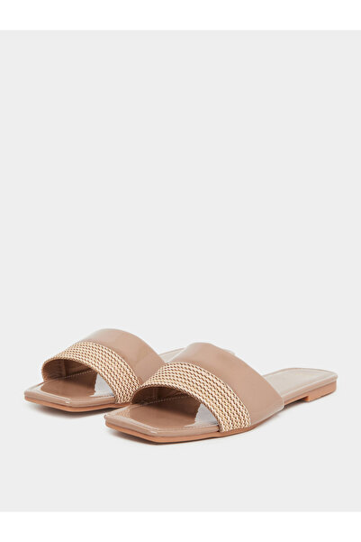 Styli Tan Woven Flat Sandals