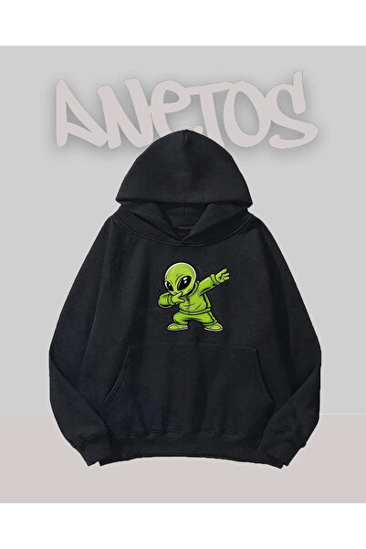 Anetos Dep Alien Design Negru Față cu imprimeu Swea tricou