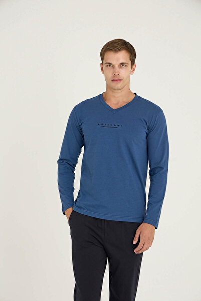 KLY 100% Cotton Men's V-Neck Pajama Set Modern Design