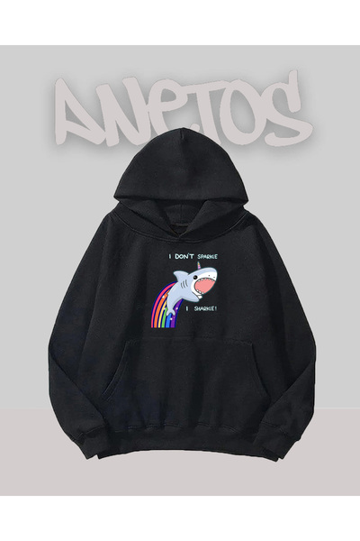 Anetos Радужна акула дизайн Черна блуза с печат отпред