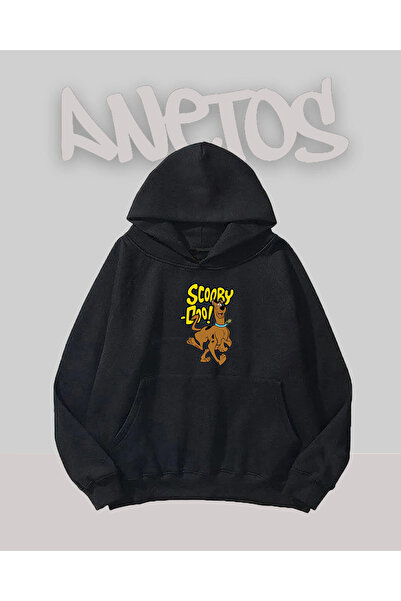 Anetos Sweatshirt Scooby Doo 3 Design Negru cu Imprimare pe Față