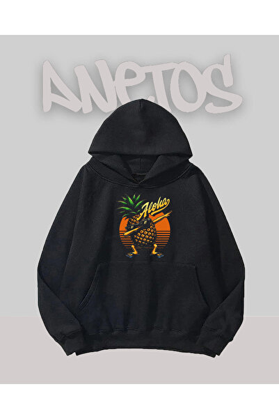 Anetos Ananas Design Negru Față cu imprimeu Swea tricou