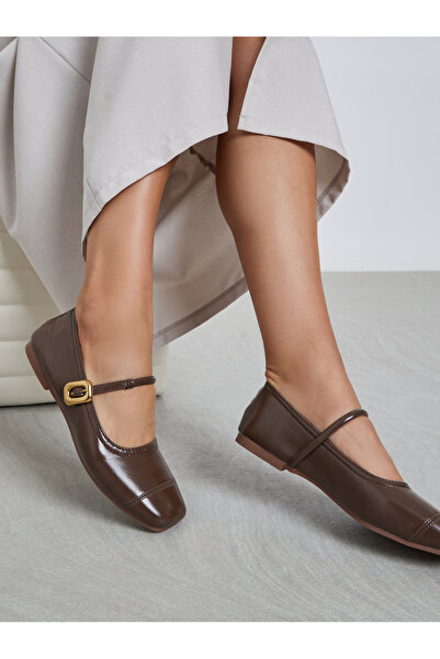 Take Two By Styli Brown Mary Jane Flats Shoes