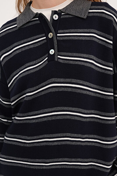 Addax Polo Yaka Çizgili Kazak K241248