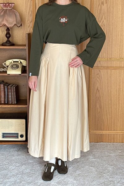 Ceylan Otantik Tereyağ Sarısı Pile Detay Etek