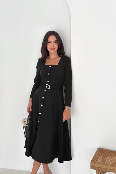 Neşeli Butik rochie tricotată cu curea pentru femei, cu detaliu cu nasturi, c...