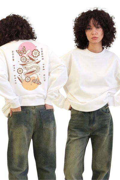 ArtYus Tricou unisex cu mânecă lungă Over The Moon Snake Transfer cu imprimeu guler rotund Swea tricou