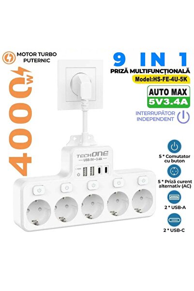 Techone PowerHub 9X Short Extension Cord