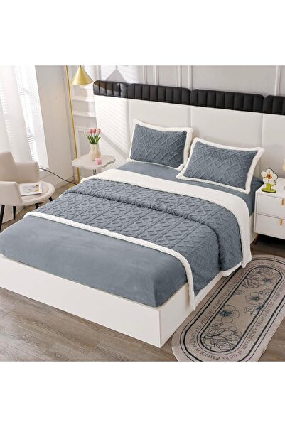 Lenjeria Pufoasa Cocolino 4-Piece Double Bed Linen, with Elastic, in Fur. Gray