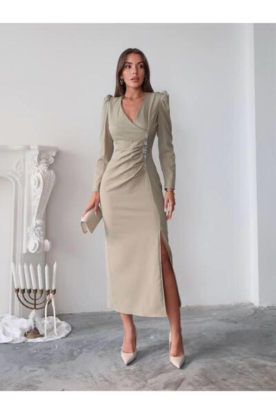 conconmoda Barley Taş Baskılı Yırtmaclı Uzun Elbise
