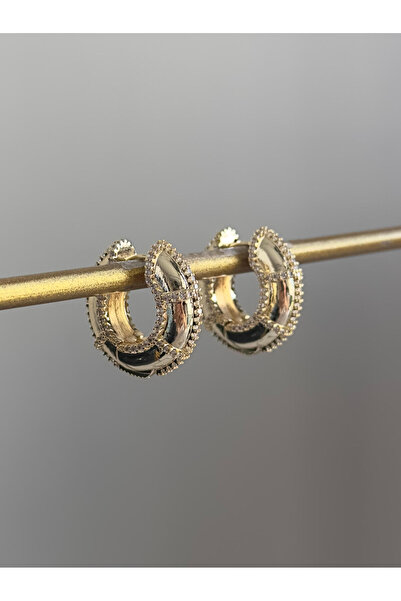 Serenity Atelier Yeni Sezon Gold Zirkon Taş Detaylı Halka Mary Küpe (2cm)