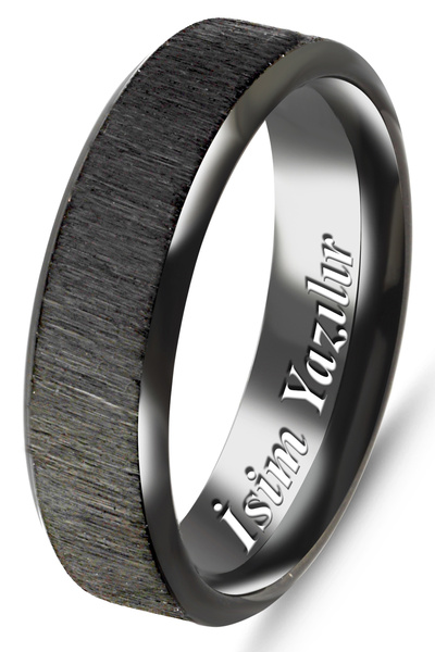 Takı Dükkanı Kişiye Özel İsim Yazılı Köşeli 6mm Mat Fırçalanmış Düz Unisex Çelik Yüzük Alyans cl47y