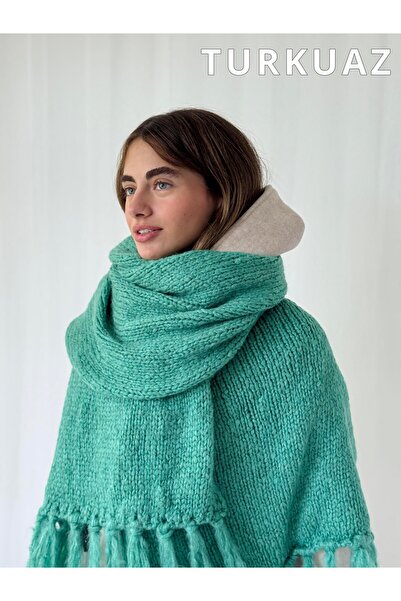 Retrobird Large Size Soft Knitted Scarf Women's Turquoise