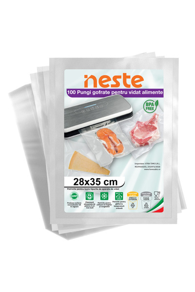 Neste Set 100 Pungi Gofrate Neste® Professional pentru vidare alimente, 28x35 cm