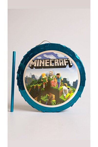 Cadde Süs Minecraf Temalı Mavi Katlanabilir Pinyata Ve Sopası