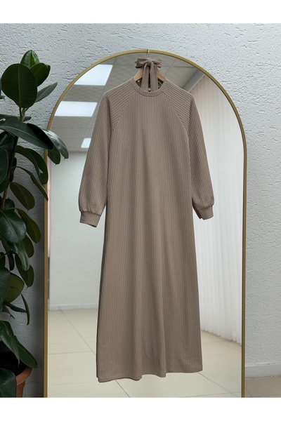 BENAHOLL Φόρεμα Delella Reglan με ζώνη με μανίκια-Gofre-MF1693 Mink