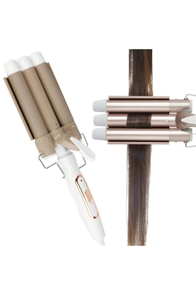 Retoo Ondulator de păr cu înveliș ceramic, cilindru triplu pentru ondulații, încălzire rapidă, cablu rotativ la 360°, alb