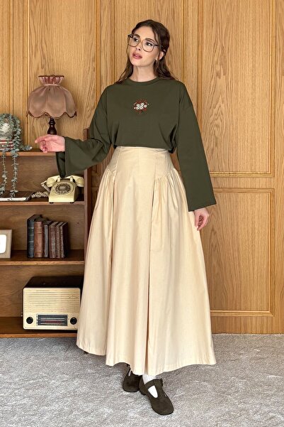 Ceylan Otantik Tereyağ Sarısı Pile Detay Etek