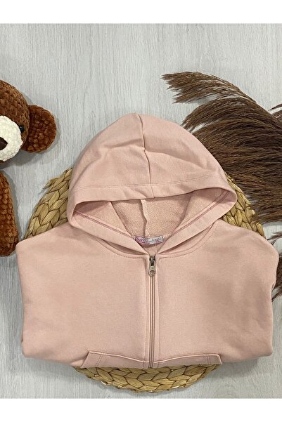 Bonibo Kids Kapüşonlu Toz Pembe Kız Çocuk Crop Hırka
