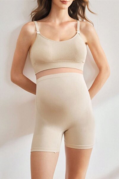 MİSTİRİK Carano Model Rahat Kumaş Bel Toparlayıcı Hamile Şort Ten Renk
