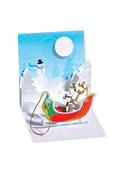 PopShots Felicitare 3D Sania lui Mos Craciun plina cu cadouri