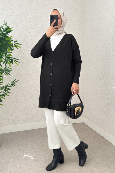 Salih Çelebi V-Neck Knitwear Cardigan 0140214 - Black