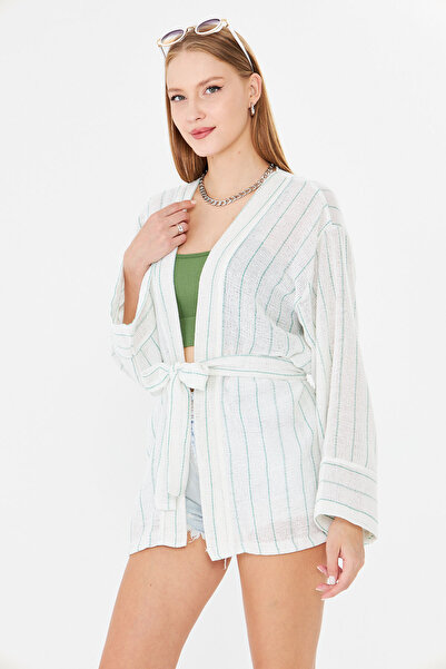 armonika Women's Light Green Belted Kimono Arm-25Y001073