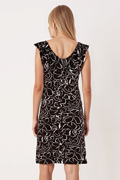 armonika Women's Black V-Neck Collar Ruffle Sleeveless Dress Arm-25Y001098