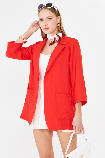 armonika Women's Red Oversize Jacket with Pockets Arm-26K001005