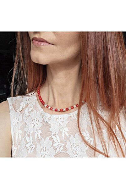 Lexy's Boutique Colier ajustabil, din argint 925, Lexy's Boutique, pietre semipretioase scoica si coral, max 45.50 c