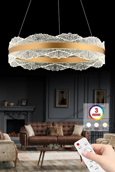 İstanbul Avize Titanic 50'lık Gold Kumandalı Lüx 3 Renk Led Modern Ledli Avize