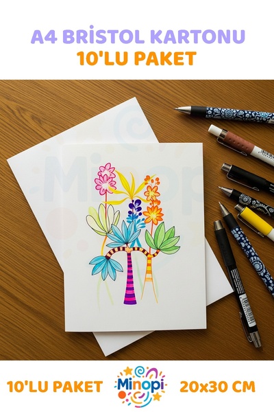 Minopi Amerikan Bristol Karton Bristol Kağıdı A4 - 20x30 cm - 10'lu Paket Par...
