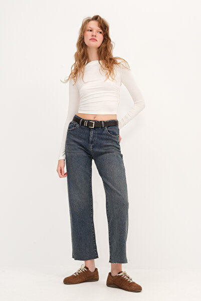 Addax Belted Straight Jean Pants Pn254