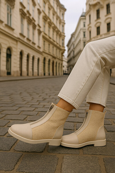 ich1one Evelxaris Γυναικείες μπότες καθημερινής χρήσης εξωτερικού χώρου με φερμουάρ μπροστά 001209 Skin