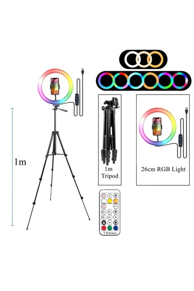 Choice مع حامل ثلاثي القوائم بطول 1 متر، مصباح حلقي RGB دائري مع جهاز تحكم عن...