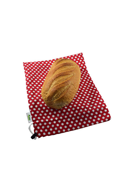 VeraGreen Bag, padded bag for bread 2-3 kg, made of textile, with drawstring and stopper, red with polka dots, size L