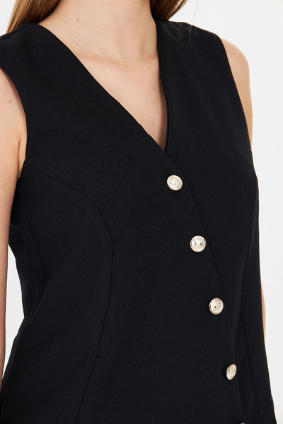 armonika Women's Black V-Neck Asymmetrical Closure Lined Vest Arm-26K001004