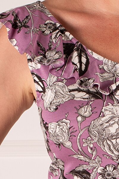 armonika Kadın Gül Kurusu V Yaka Yakası Fırfırlı Kolsuz Elbise ARM-25Y001098