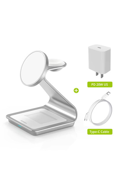 Choice قاعدة شحن 3 في 1 من Bonola مزودة بمقبس أمريكي أبيض لأجهزة iPhone 17/16...