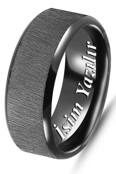 Takı Dükkanı Kişiye Özel İsim Yazılı Köşeli 8mm Mat Fırçalanmış Düz Unisex Çelik Yüzük Alyans cl48y