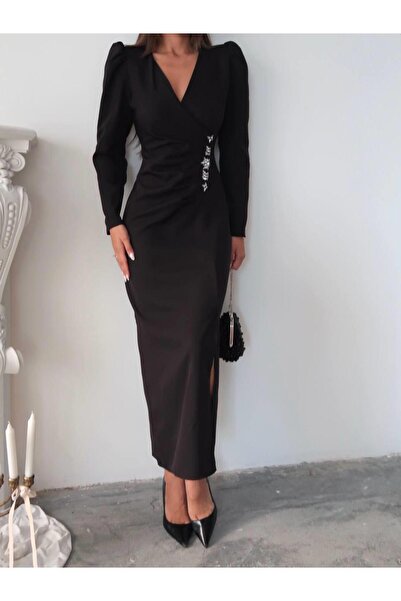 conconmoda Barley Taş Baskılı Yırtmaclı Uzun elbise